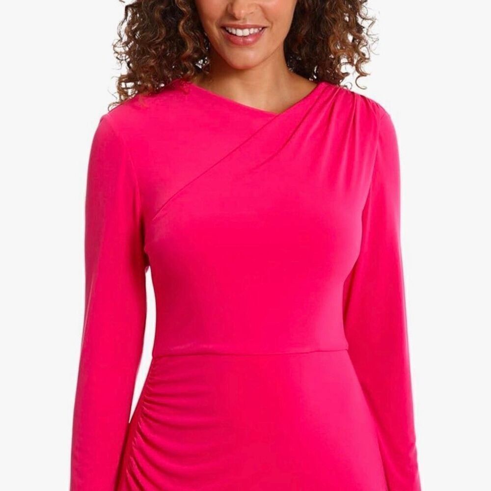 London Times Pink Jersey Dress Midi Slimming with Sleeves. Size 8 (c1) - Picture 3 of 10